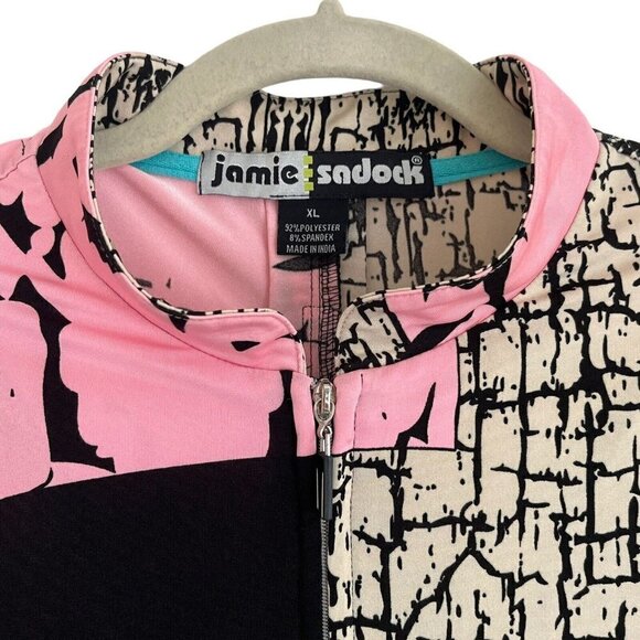 Jamie Sadock Women XL 1/4 Zip Sleeveless Golf Top Artsy Face Profile Pink Black - Picture 3 of 11